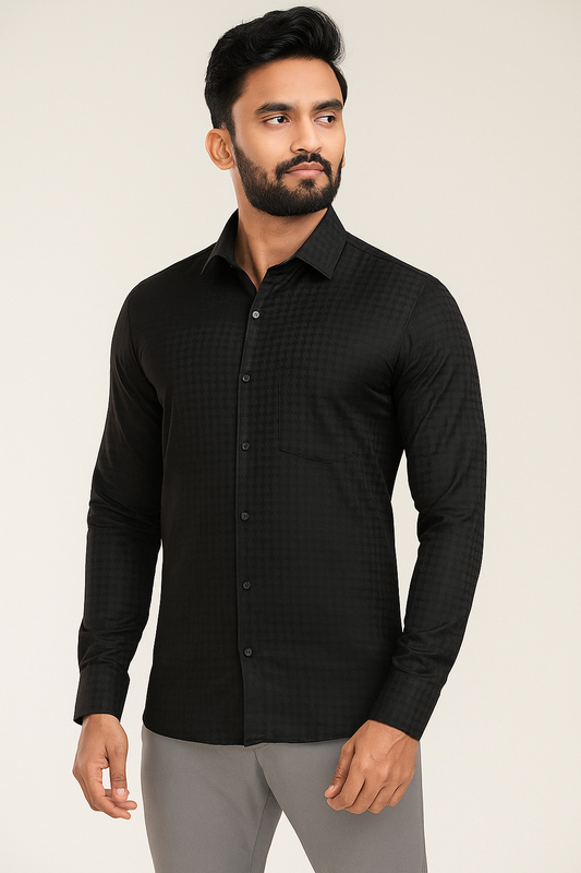 Hyraa Club Black Textured Shirts for Men - Stylish Fit Hyraa Club