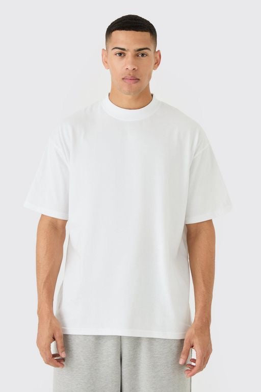 Men's Plain Oversized Drop Shoulder Tee | Heavyweight Cotton Loose Fit | Minimalist Streetwear Solid Color Top for Men | Casual Summer Wear - White - Hyraa Club