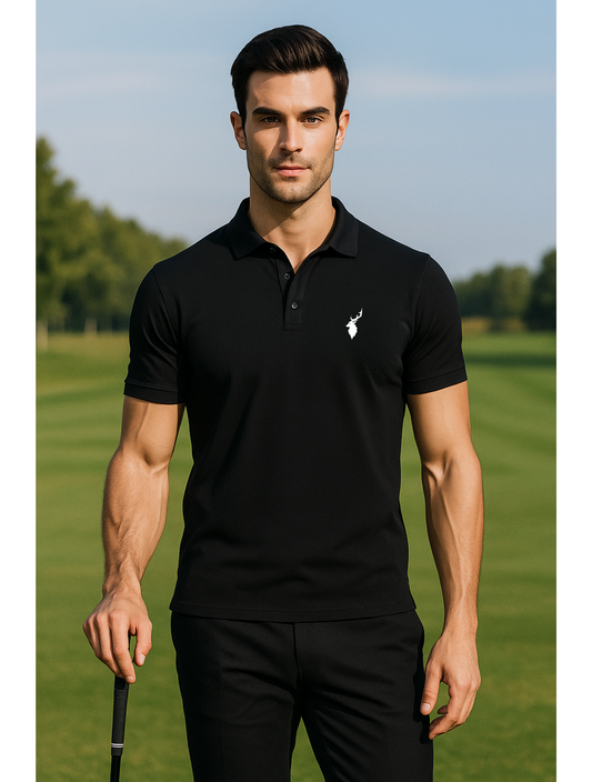 Premium Polo T-Shirt | Skin-Friendly Cotton Blend | Stylish, Casual & Elegant | Soft, Breathable & Gentle on All Skin Types | Regular Fit for Office & Everyday Wear - Black Hyraa Club