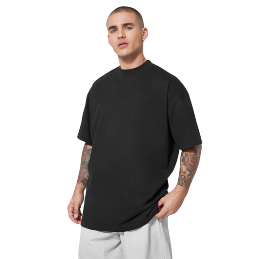 Men's Plain Oversized Drop Shoulder Tee – Soft on All Skin Types, Heavyweight Cotton Loose Fit, Minimalist Streetwear Solid Color Top for Casual Summer Wear - Black Hyraa Club