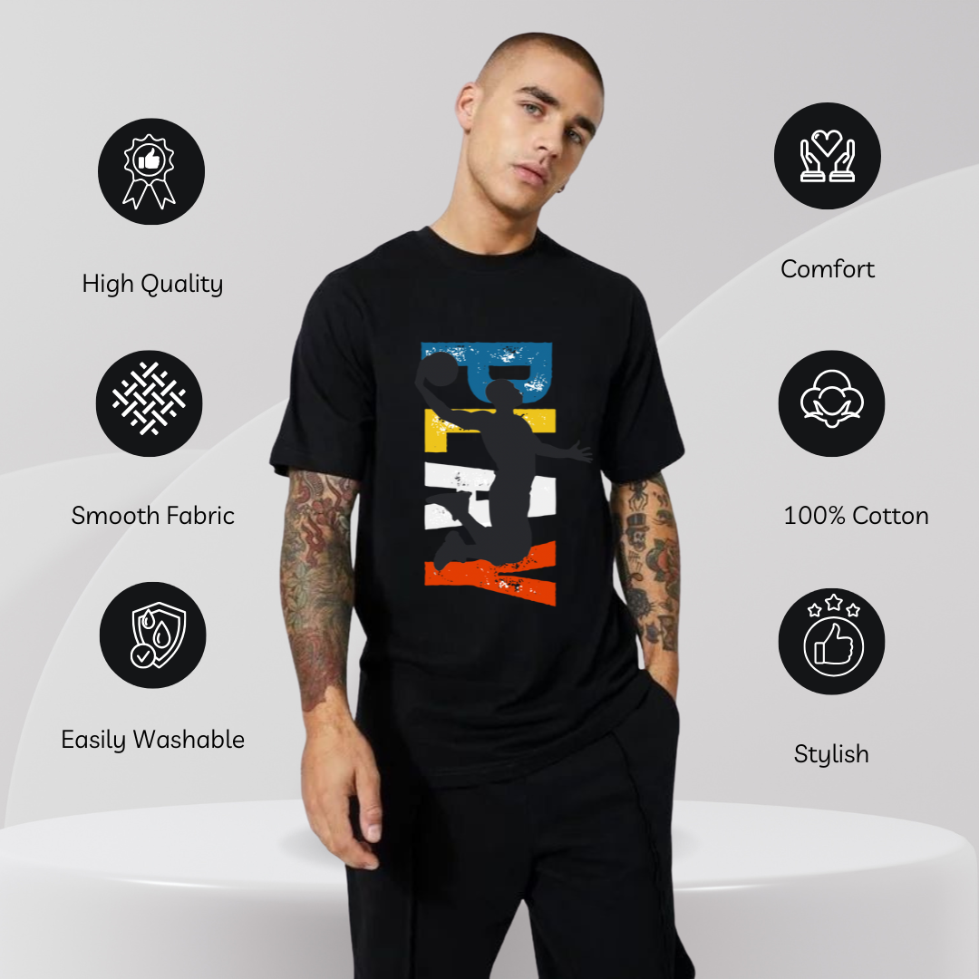 Premium Men's Oversized Printed T-Shirt | Trendy Streetwear Graphic Tee | Soft Cotton Baggy Fit | Urban Hip Hop Style | Drop Shoulder Casual T-Shirt for Men - Black Hyraa Club