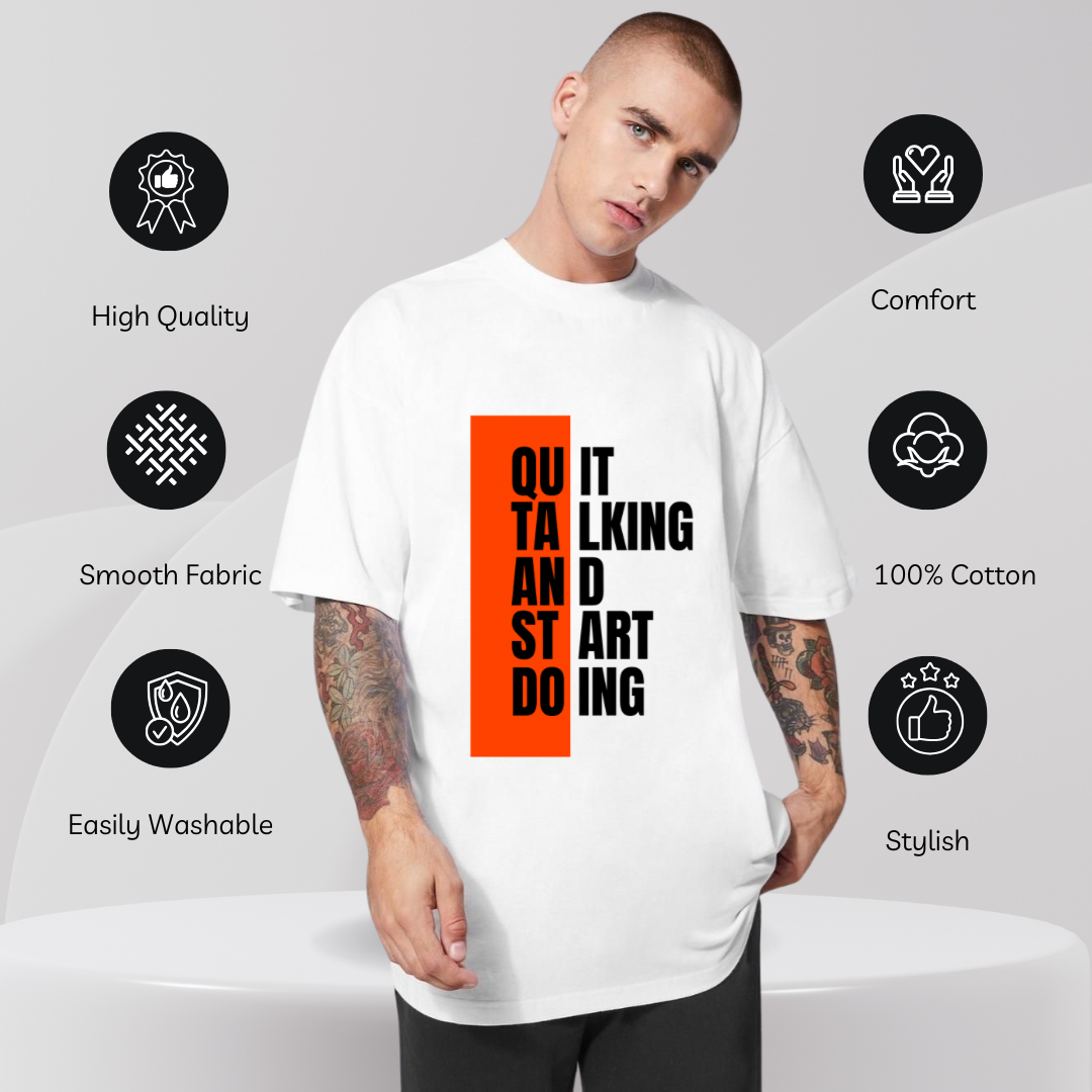Premium Men's Oversized Printed T-Shirt | Trendy Streetwear Graphic Tee | Soft Cotton Baggy Fit | Drop Shoulder Casual T-Shirt for Men - White Hyraa Club