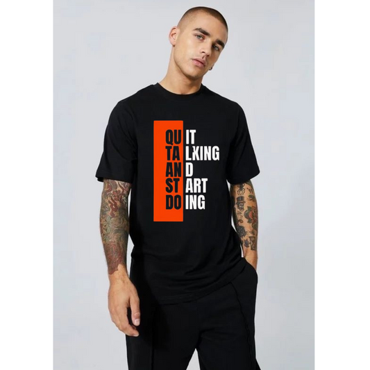 Hyraa Club black oversized tshirt with bold graphic text design worn by male model