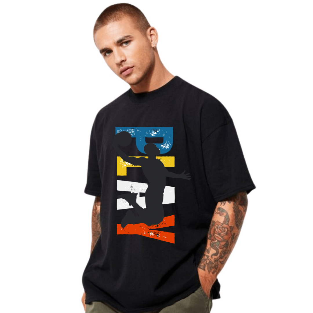 Premium Men's Oversized Printed T-Shirt | Trendy Streetwear Graphic Tee | Soft Cotton Baggy Fit | Urban Hip Hop Style | Drop Shoulder Casual T-Shirt for Men - Black Hyraa Club