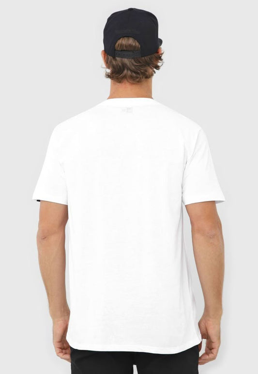 Back view of a man wearing a plain white Hyraa Club Tshirts for men and a black cap