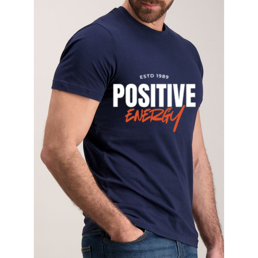 Hyraa Club navy blue tshirts for men with Positive Energy graphic print